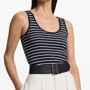 Ralph Lauren Long Line Ribbed Tank Top Blue White Stripes Nautical Womens Large